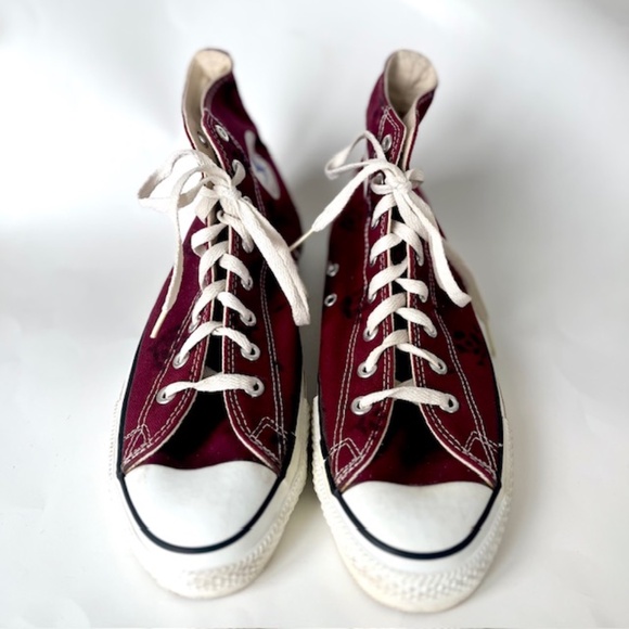 Vintage Converse Chuck Taylor All Stars Burgundy w/ screen flower High Top 1970 - Picture 6 of 11